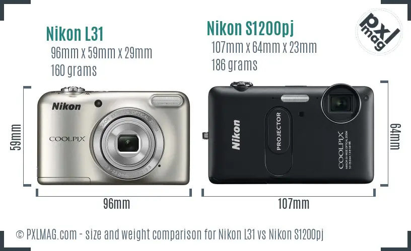 Nikon L31 vs Nikon S1200pj size comparison