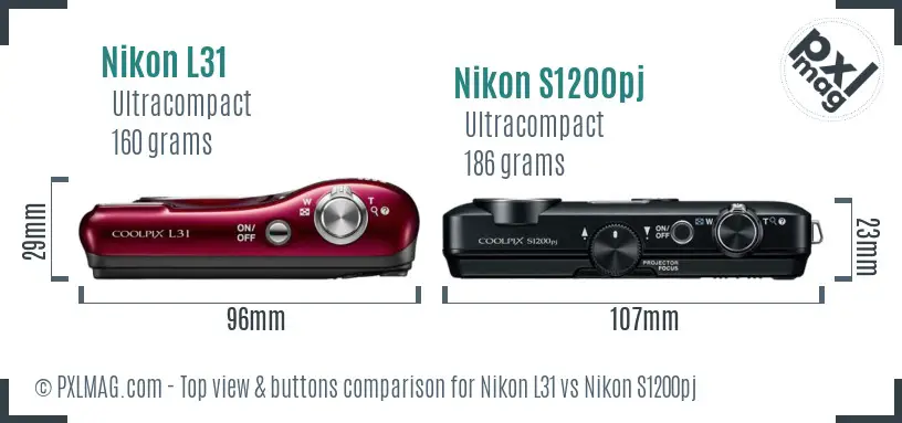 Nikon L31 vs Nikon S1200pj top view buttons comparison