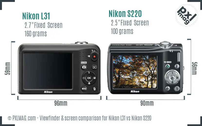 Nikon L31 vs Nikon S220 Screen and Viewfinder comparison