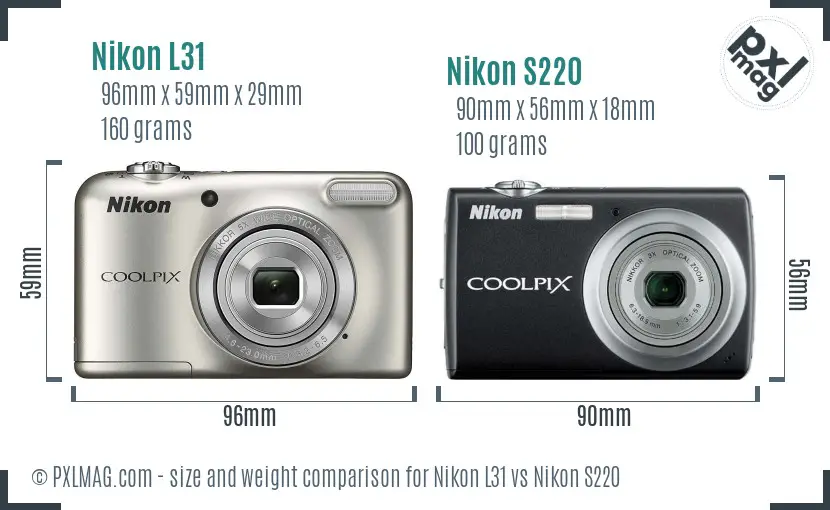 Nikon L31 vs Nikon S220 size comparison