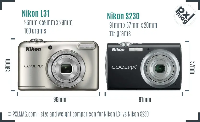 Nikon L31 vs Nikon S230 size comparison