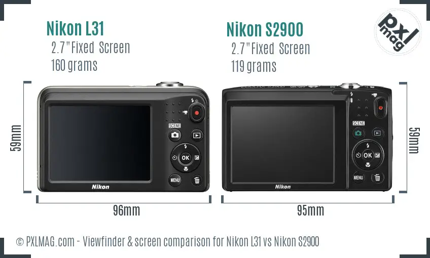 Nikon L31 vs Nikon S2900 Screen and Viewfinder comparison