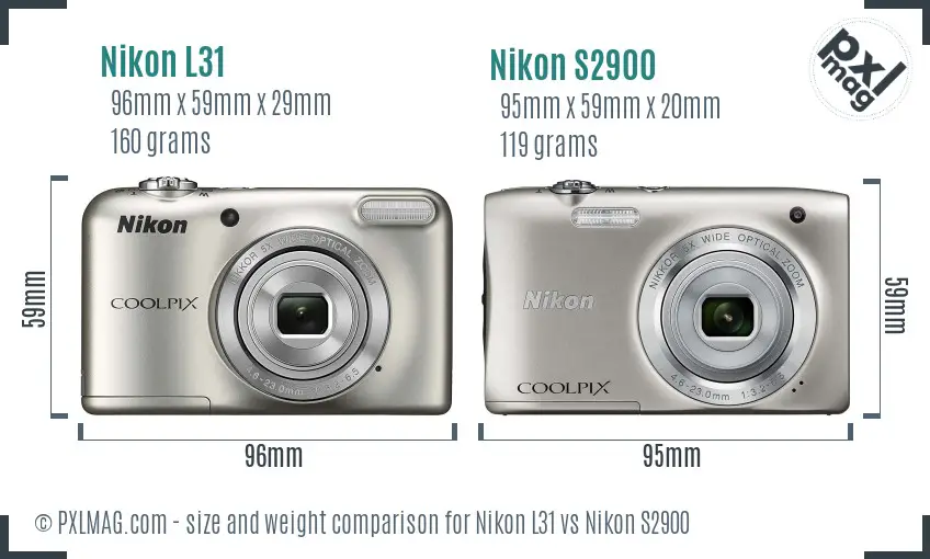 Nikon L31 vs Nikon S2900 size comparison