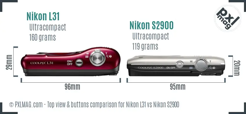 Nikon L31 vs Nikon S2900 top view buttons comparison