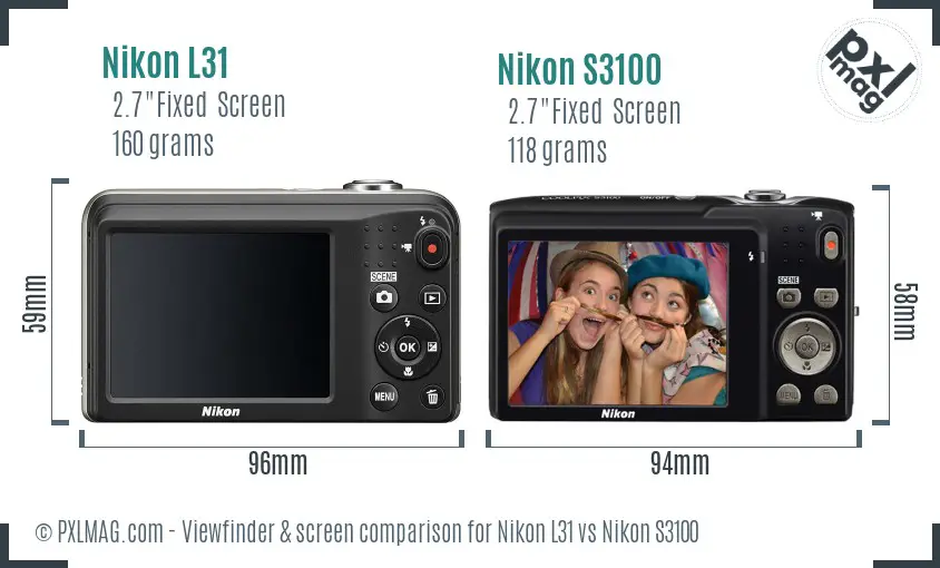 Nikon L31 vs Nikon S3100 Screen and Viewfinder comparison