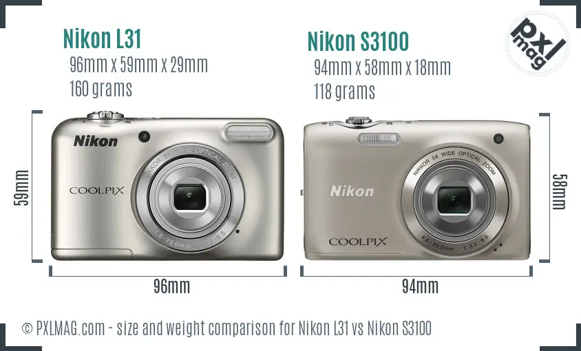 Nikon L31 vs Nikon S3100 size comparison