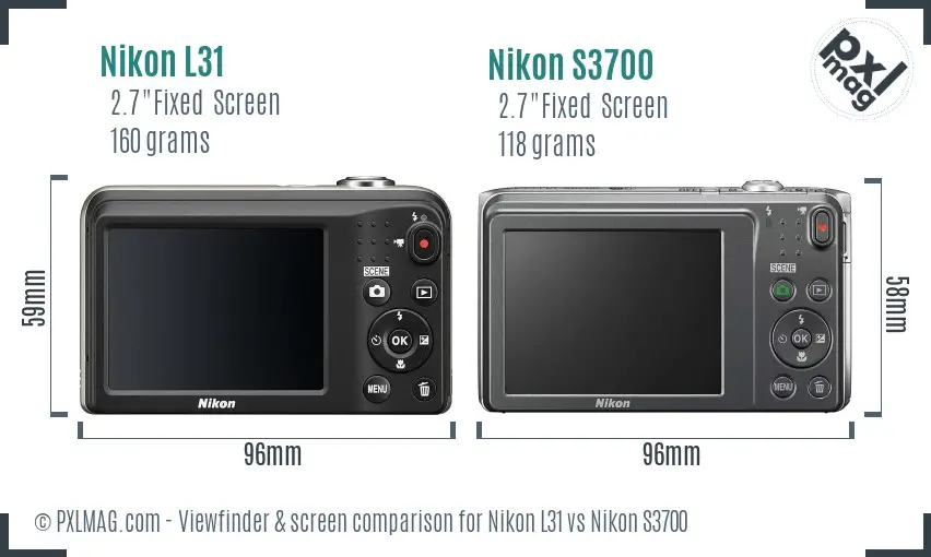 Nikon L31 vs Nikon S3700 Screen and Viewfinder comparison