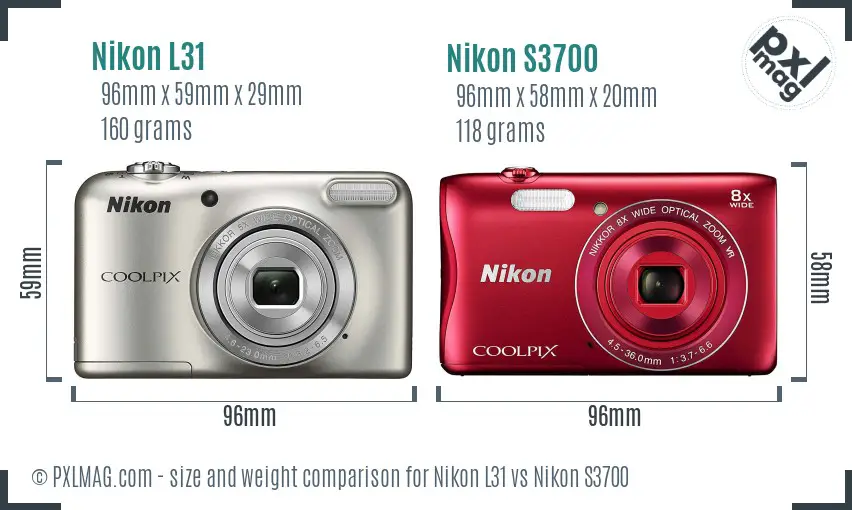 Nikon L31 vs Nikon S3700 size comparison
