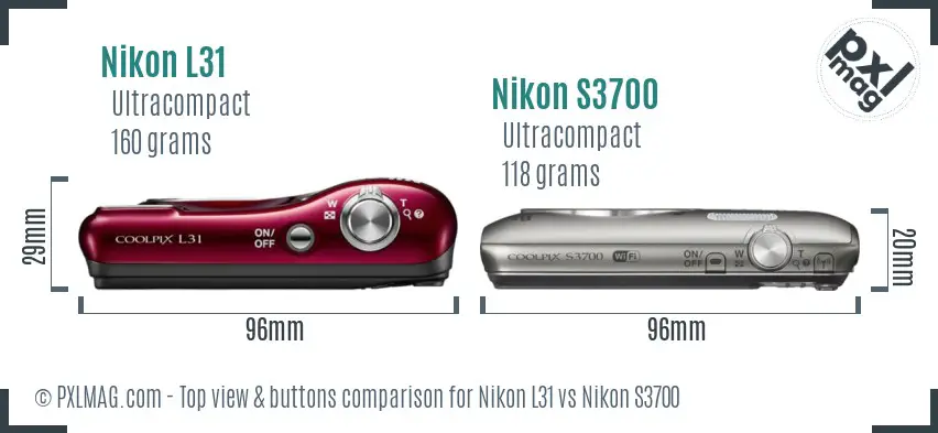Nikon L31 vs Nikon S3700 top view buttons comparison