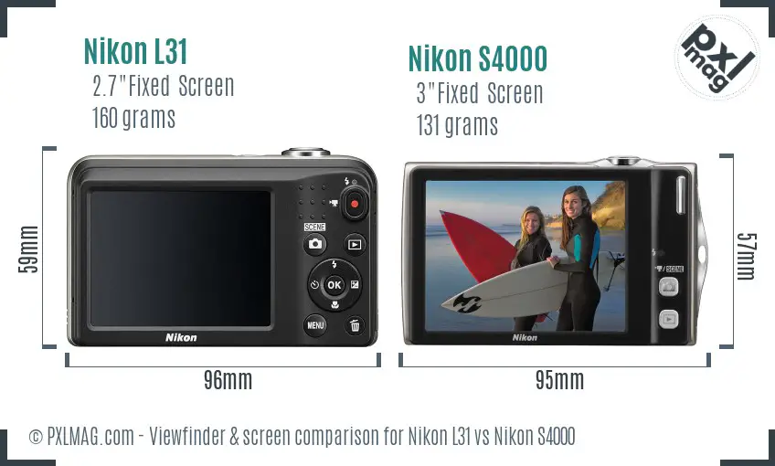 Nikon L31 vs Nikon S4000 Screen and Viewfinder comparison