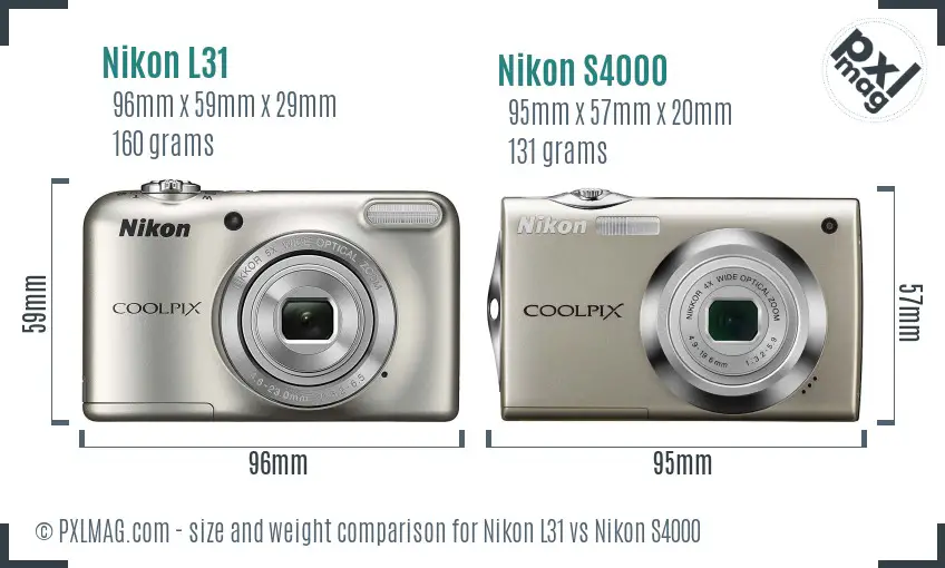 Nikon L31 vs Nikon S4000 size comparison