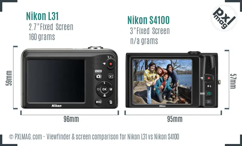 Nikon L31 vs Nikon S4100 Screen and Viewfinder comparison