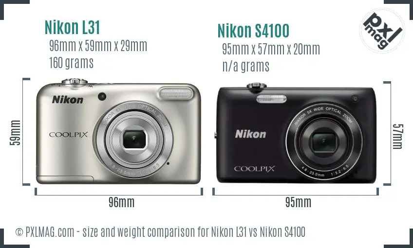 Nikon L31 vs Nikon S4100 size comparison