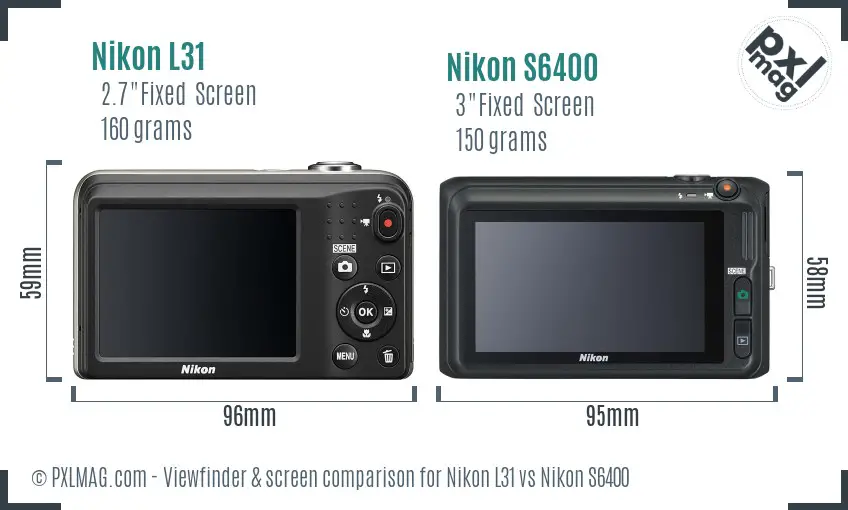 Nikon L31 vs Nikon S6400 Screen and Viewfinder comparison