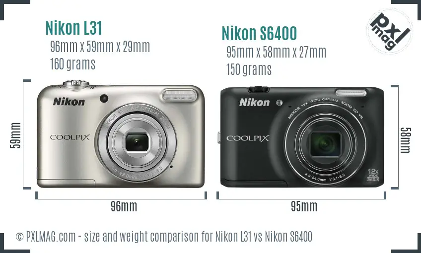 Nikon L31 vs Nikon S6400 size comparison