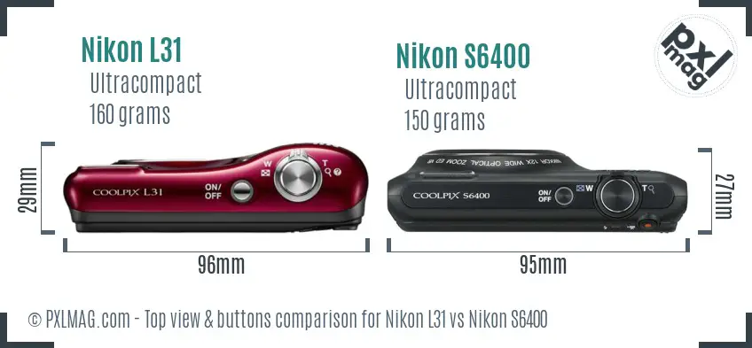 Nikon L31 vs Nikon S6400 top view buttons comparison