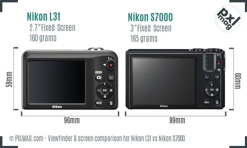 Nikon L31 vs Nikon S7000 Screen and Viewfinder comparison