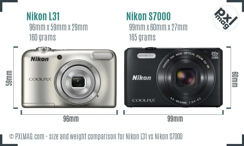 Nikon L31 vs Nikon S7000 size comparison