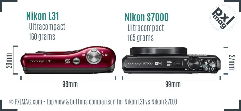Nikon L31 vs Nikon S7000 top view buttons comparison