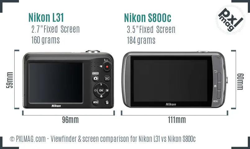Nikon L31 vs Nikon S800c Screen and Viewfinder comparison