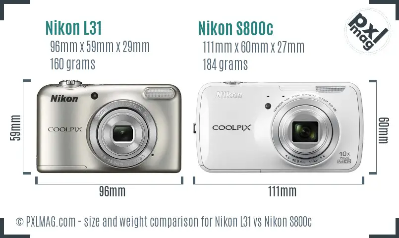 Nikon L31 vs Nikon S800c size comparison