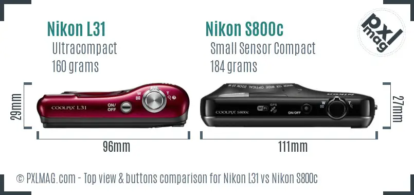 Nikon L31 vs Nikon S800c top view buttons comparison