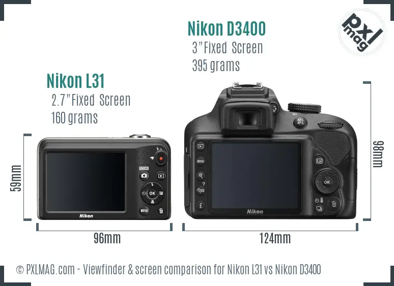 Nikon L31 vs Nikon D3400 Screen and Viewfinder comparison