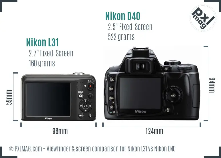 Nikon L31 vs Nikon D40 Screen and Viewfinder comparison