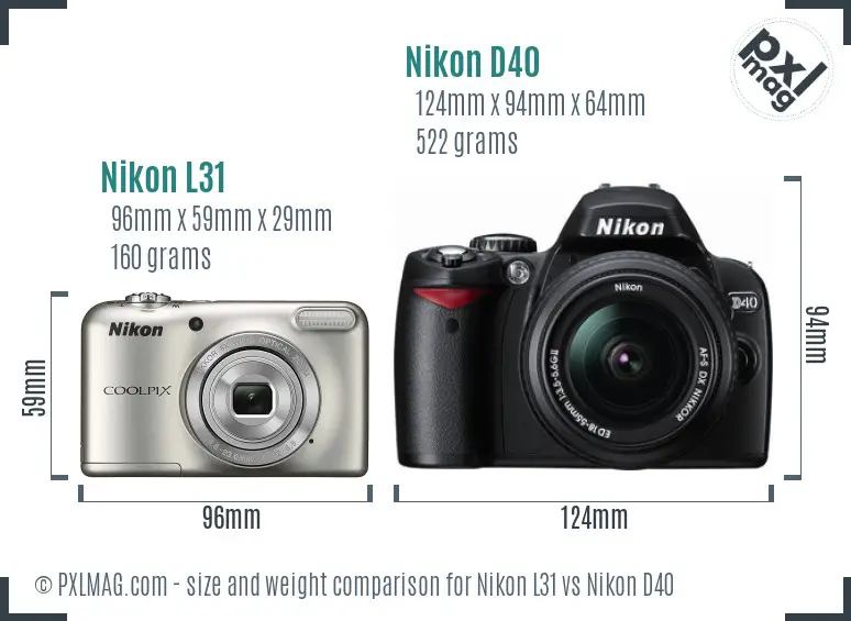 Nikon L31 vs Nikon D40 size comparison