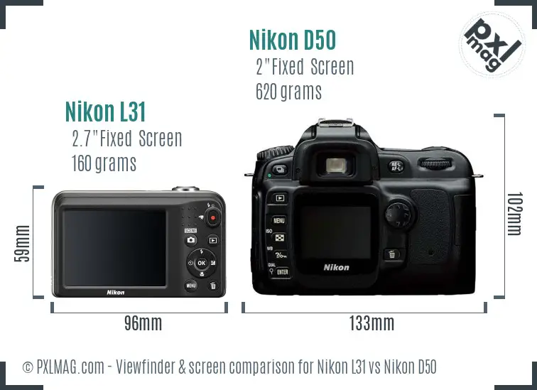 Nikon L31 vs Nikon D50 Screen and Viewfinder comparison