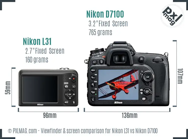 Nikon L31 vs Nikon D7100 Screen and Viewfinder comparison