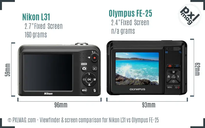 Nikon L31 vs Olympus FE-25 Screen and Viewfinder comparison