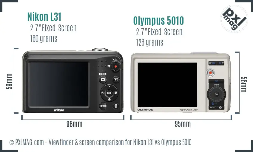Nikon L31 vs Olympus 5010 Screen and Viewfinder comparison