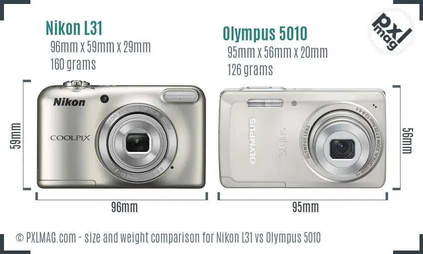 Nikon L31 vs Olympus 5010 size comparison