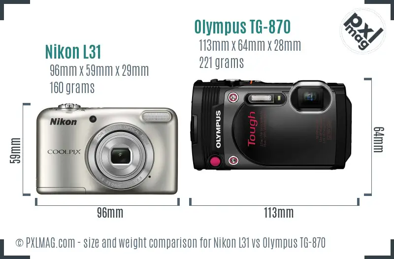 Nikon L31 vs Olympus TG-870 size comparison