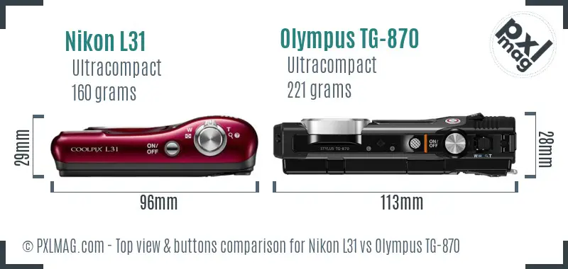 Nikon L31 vs Olympus TG-870 top view buttons comparison