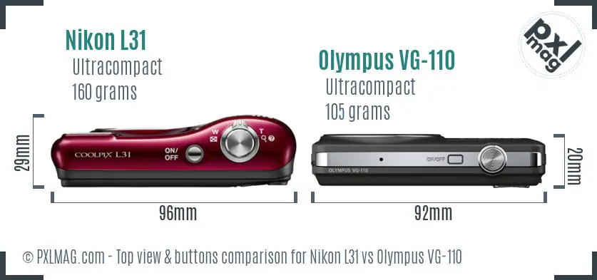 Nikon L31 vs Olympus VG-110 top view buttons comparison Nikon L31 vs Olympus VG-110 top view buttons comparison