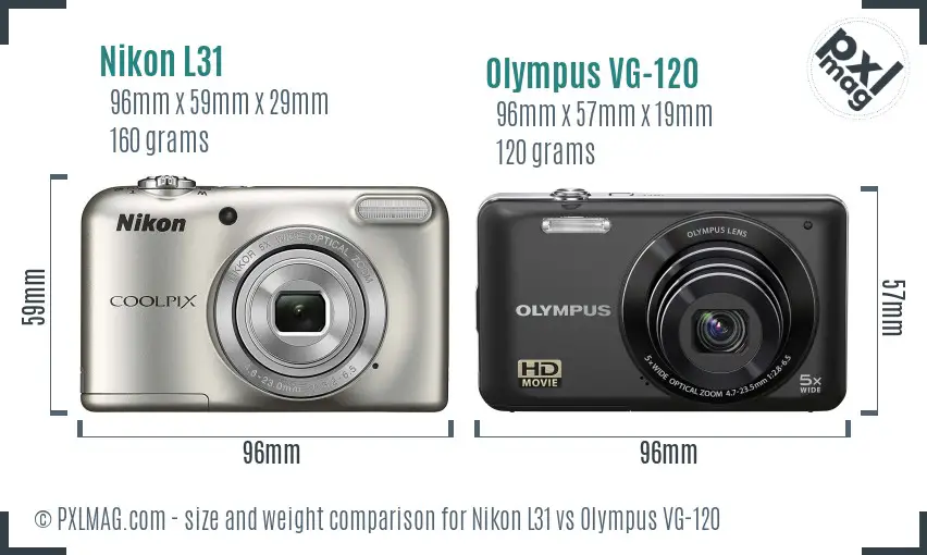Nikon L31 vs Olympus VG-120 size comparison