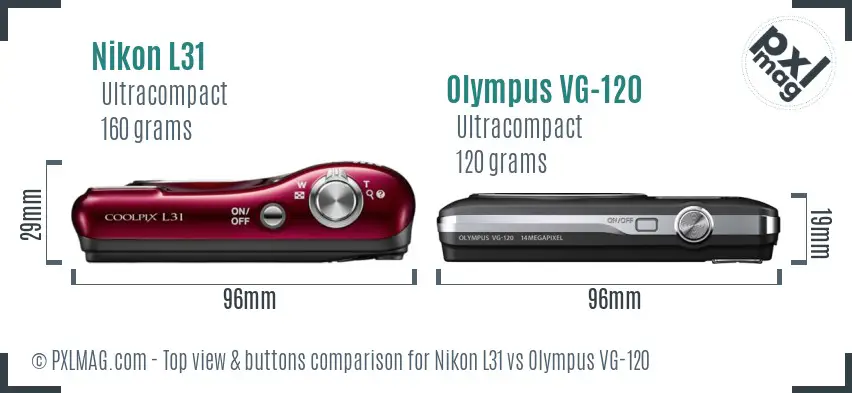 Nikon L31 vs Olympus VG-120 top view buttons comparison