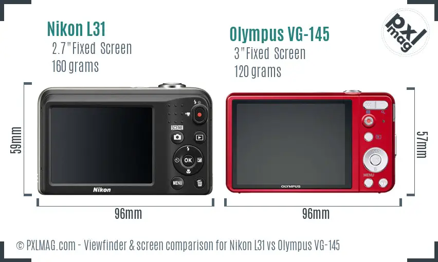 Nikon L31 vs Olympus VG-145 Screen and Viewfinder comparison