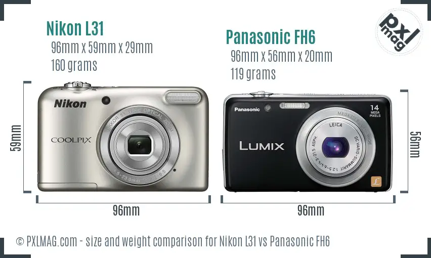 Nikon L31 vs Panasonic FH6 size comparison