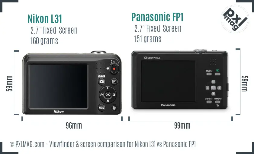 Nikon L31 vs Panasonic FP1 Screen and Viewfinder comparison