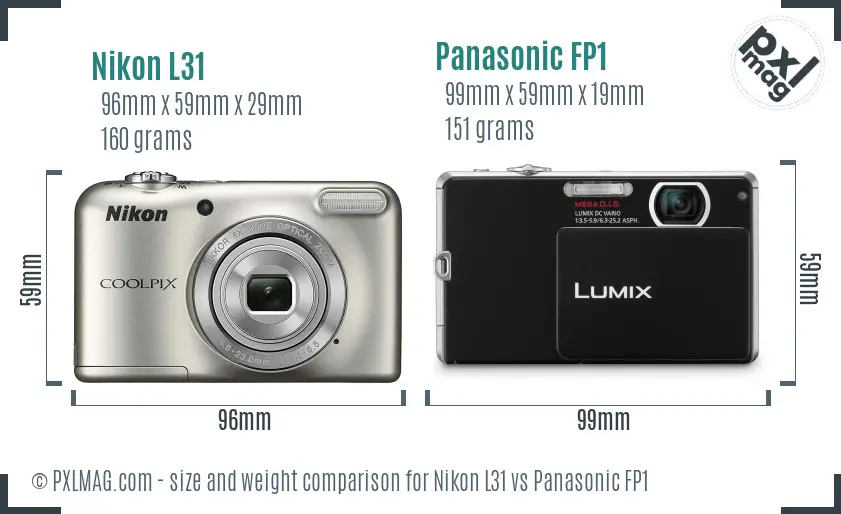 Nikon L31 vs Panasonic FP1 size comparison