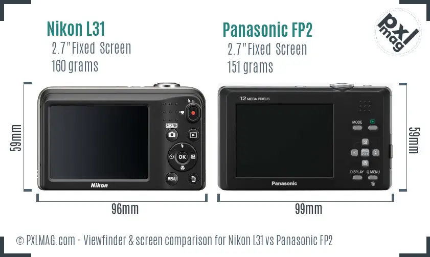 Nikon L31 vs Panasonic FP2 Screen and Viewfinder comparison