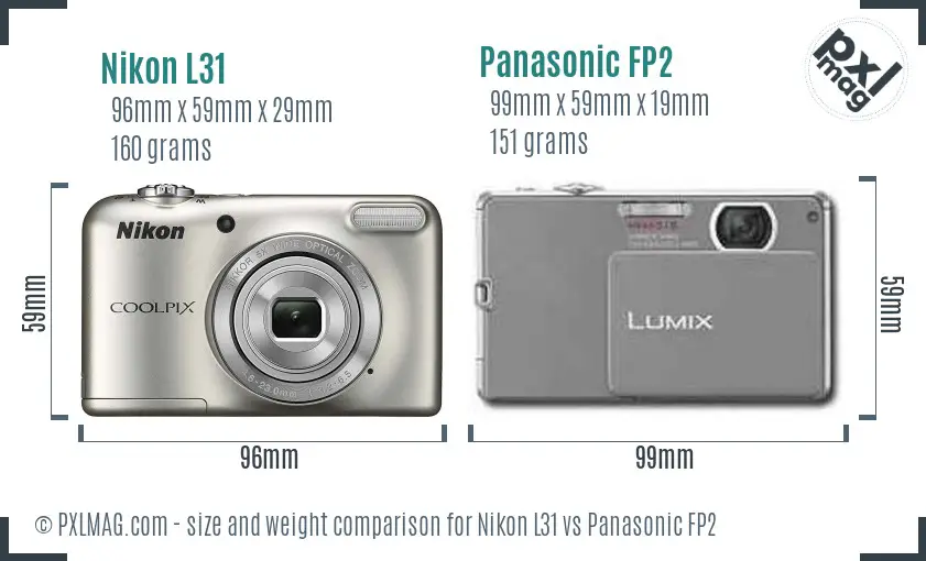 Nikon L31 vs Panasonic FP2 size comparison