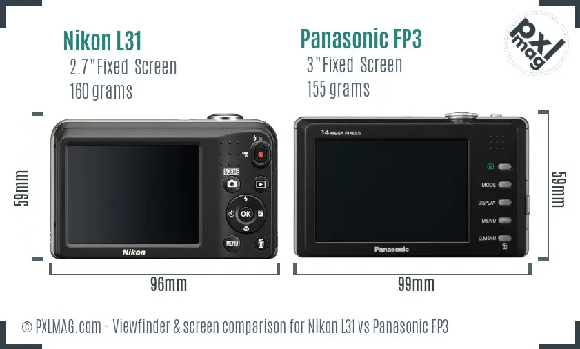 Nikon L31 vs Panasonic FP3 Screen and Viewfinder comparison