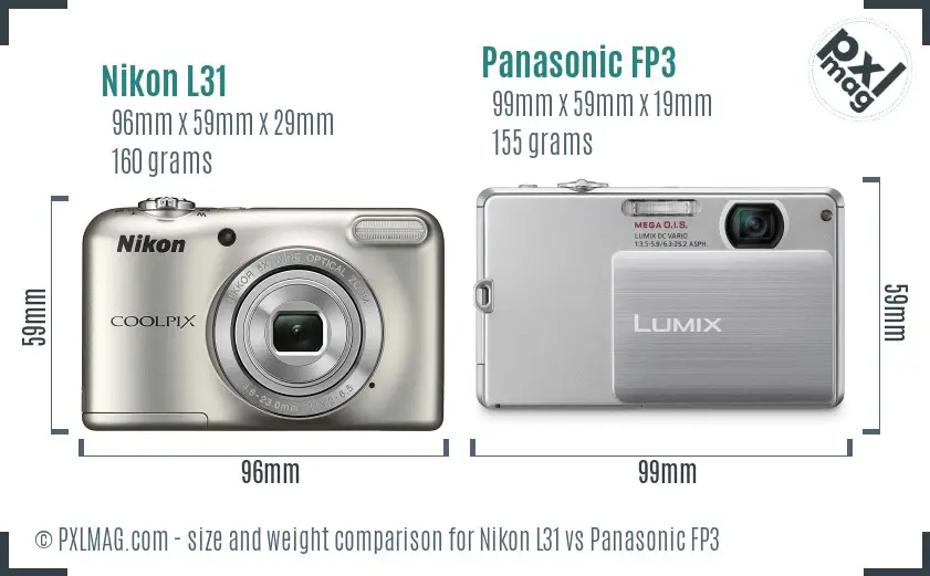 Nikon L31 vs Panasonic FP3 size comparison