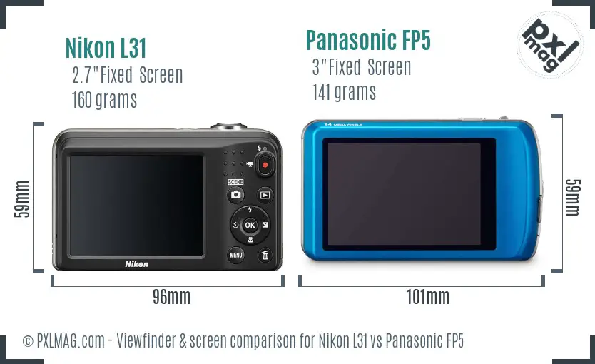 Nikon L31 vs Panasonic FP5 Screen and Viewfinder comparison