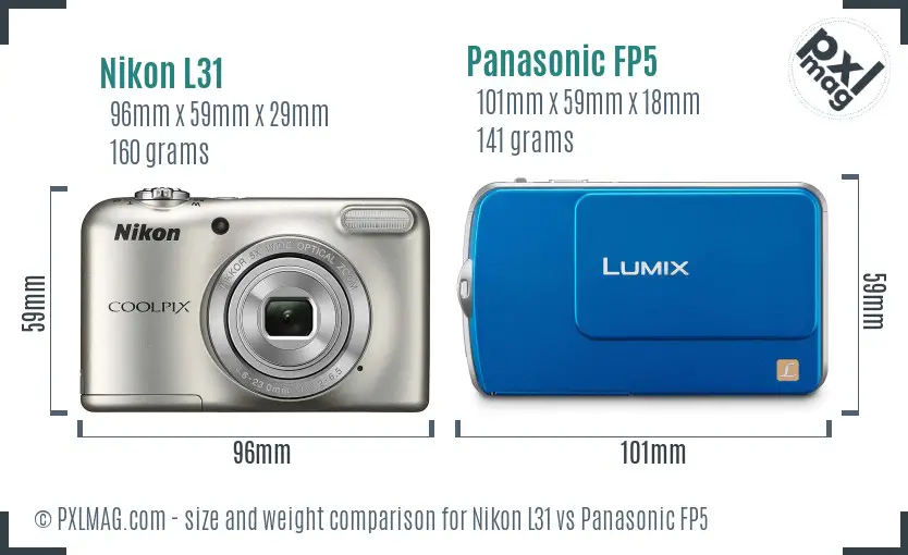 Nikon L31 vs Panasonic FP5 size comparison