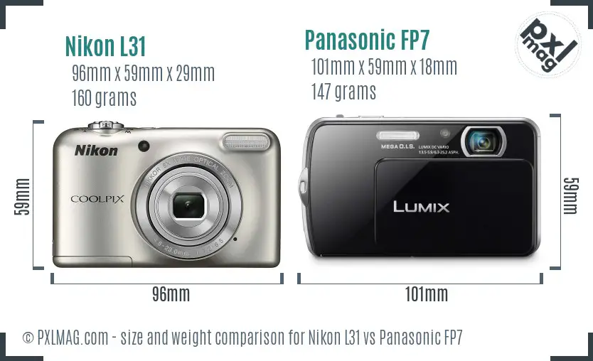 Nikon L31 vs Panasonic FP7 size comparison